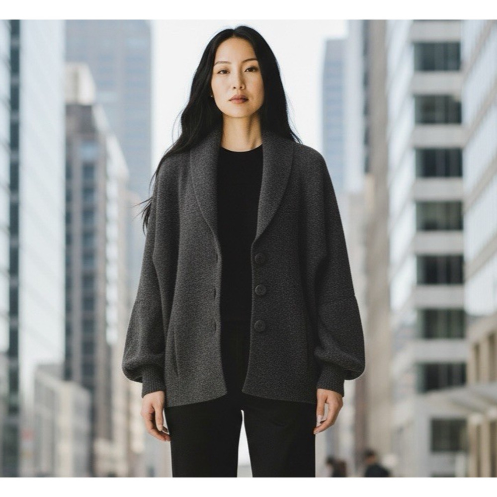 Alpaca Wool Cardigan Large Beyond Threads Gray Shawl Collar Sweater Peru